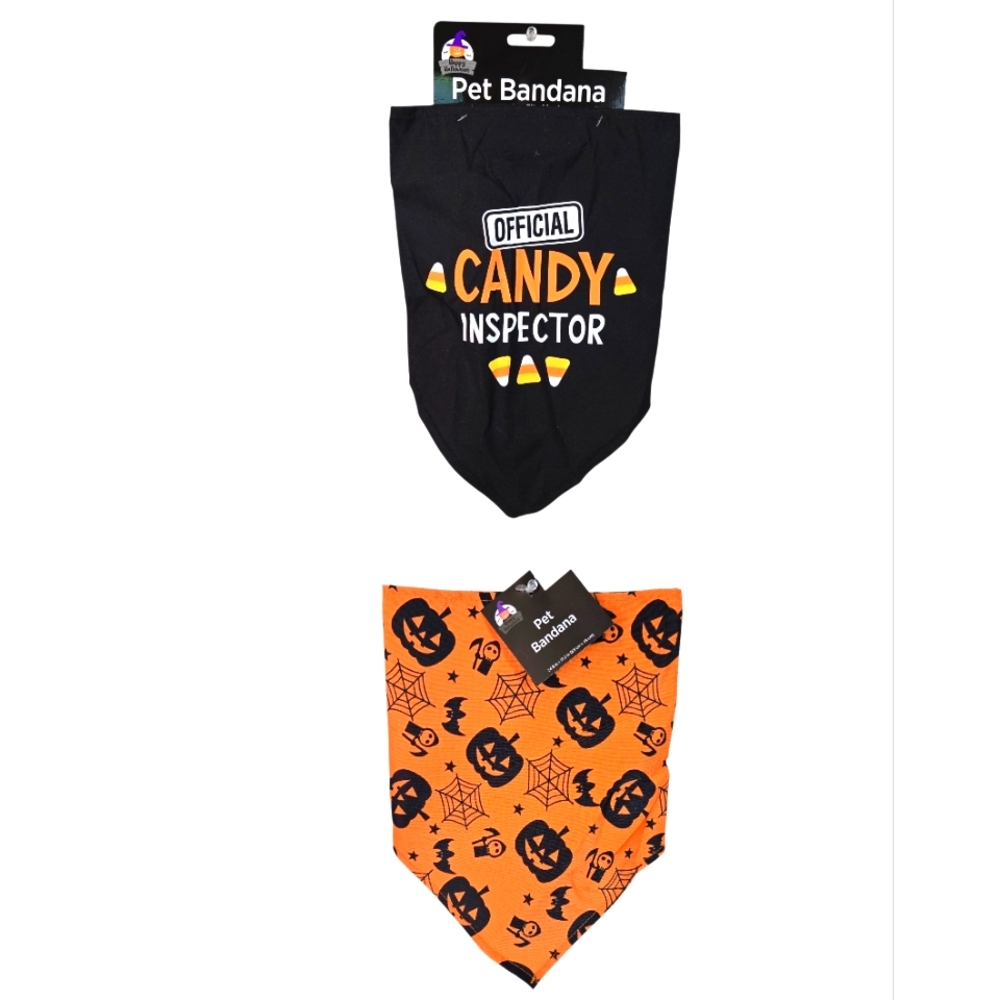 NWT  2-Pack Halloween Pet Bandanas – Candy Inspector & Jack-O'-Lantern Print